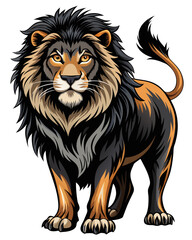 Black Lion ,realistic color, full body ,line bold black ,white background
