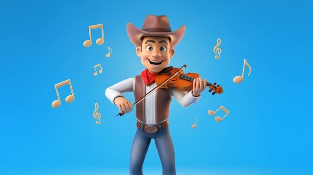 Cowboy Musician Plays Violin, Animated Fun