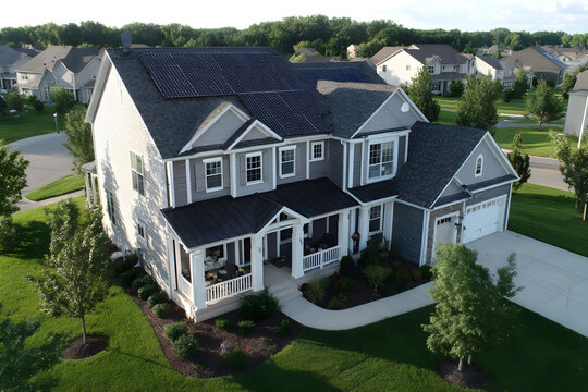 Spacious suburban home in Naperville, Illinois with rooftop solar power system.