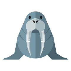 Illustration of a walrus with long tusks and flippers on a white background.