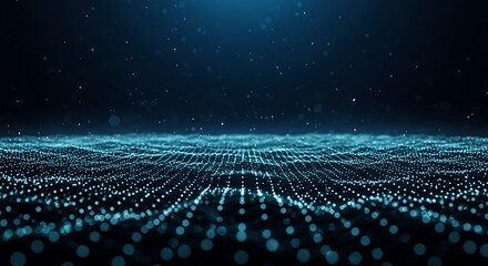 Abstract digital landscape background with glowing particles in the form of a grid, suitable for technological concepts.