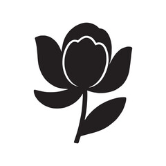 A black and white minimal art illustration of a flower. 