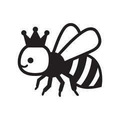 A black and white vector art of a cute Queen honey bee silhouette vector design. 