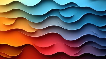 Abstract layered wavy design with vibrant color gradients transitioning smoothly from warm to cool tones
