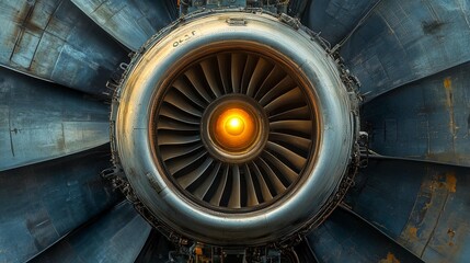 Close-up of a jet engine's turbine