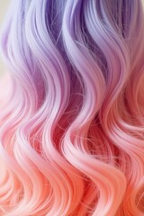 Fototapeta premium Beautifully Wavy Hair With Pastel Ombre Colors Transitioning From Purple To Pink