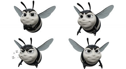Bee expressions illustration set
