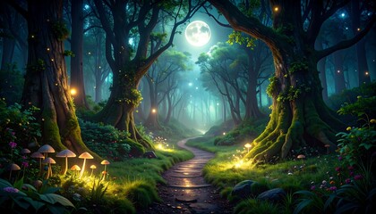 Naklejka premium Magical moonlit forest path