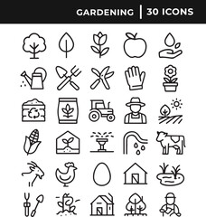 Set of gardening related icon collection line art vector illustration