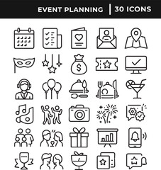 Fototapeta na wymiar Event planning related line art icon set collection vector illustration