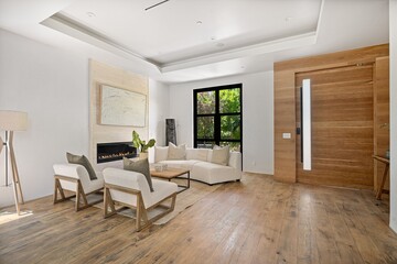 Fototapeta premium Contemporary luxury home with open layout, designer finishes, and seamless indoor-outdoor living