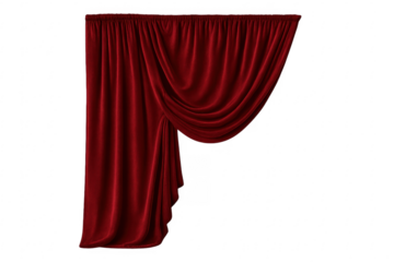 Elegant red curtain draped on transparent background