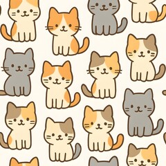 Fototapeta premium Cute pastel cat seamless pattern