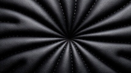 Obraz premium Close up textured black leather upholstery with stitched quilting radiating from the center