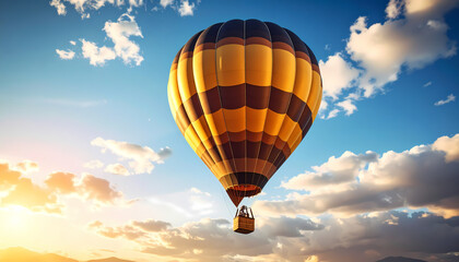Fototapeta premium Hot air balloon soaring through sunrise sky