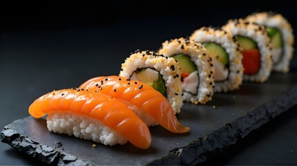 sushi with chopsticks