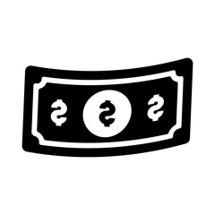 black and white vector illustration of a stylized dollar bill, depicted as a solid black silhouette with white details