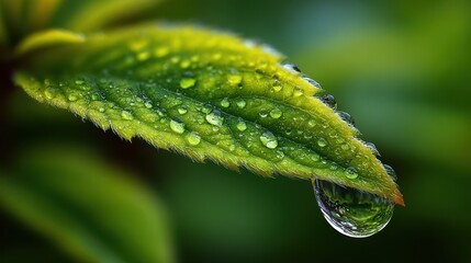 A close-up shot of a perfect, round raindrop