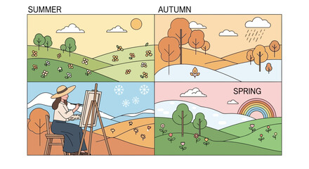 Fototapeta premium Artist Capturing Seasonal Landscapes On Canvas Celebrating Changing Scenery