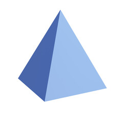 3D blue triangular pyramid side perspective, smooth clean surface, perfect for math diagrams, educational tools, and geometric vector illustrations.
