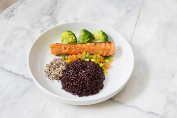 Healthy rice with vegetables and spices in a bowl