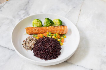 Healthy rice with vegetables and spices in a bowl