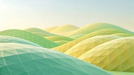 Obraz premium Abstract undulating geometric landscape with soft pastel gradients and a serene luminous sky above