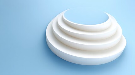 White concentric circular platforms arranged in ascending steps against a solid light blue background