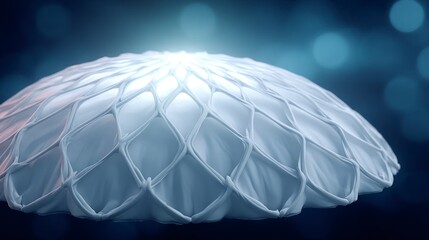 Abstract white geometric lattice structure with soft glow on a dark blue background