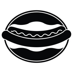 Obraz premium Black hot dog in bun with wavy sauce sausage condiment