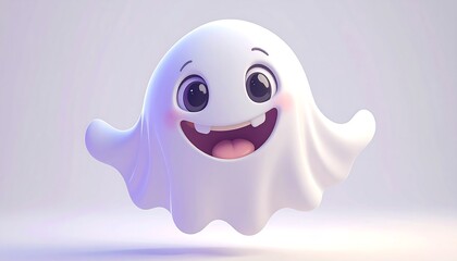 Obraz premium Whimsical friendly ghost character with big smile and playful eyes floats happily