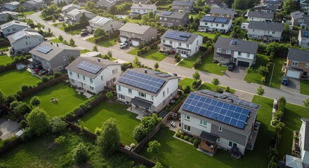 Fototapeta premium Residential neighborhood with solar panels on rooftops