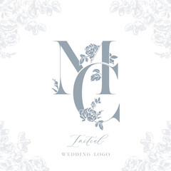 MC Initial Wedding Logo with Floral Monogram Design