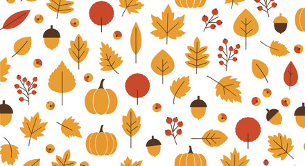 Autumnal Delights Seamless Pattern Featuring Seasonal Leaves And Pumpkins