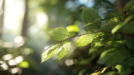 Soft Blurred Leaves with Sunlight and Bokeh Effect