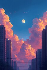 Cityscape Dreamscape Skyscrapers and Sunset Clouds