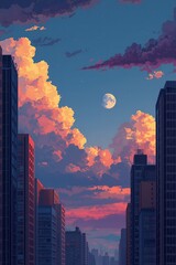 Cityscape Dreamscape Skyscrapers and Sunset Clouds