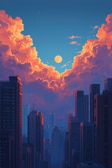 Cityscape Dreamscape Skyscrapers and Sunset Clouds