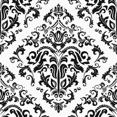 A black and white damask with a floral design on it
