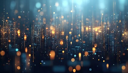 Fototapeta premium Abstract digital cityscape. Blurred city lights, lines, and particles create a futuristic, energetic urban scene