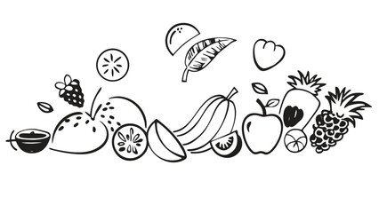 Fototapeta premium Hand drawn doodle outline set with papaya fruits. Sketchy black contour whole and part of fruits on white background. Ideal for coloring pages, tattoo