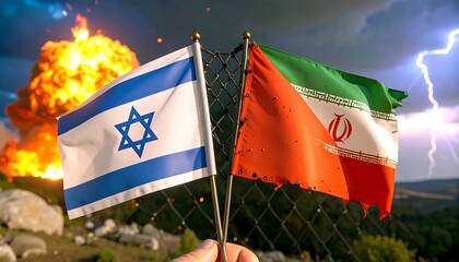 Israel iran flags conflict explosion
