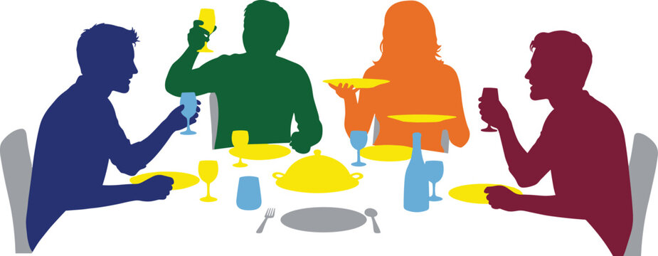 Diverse group of people enjoying a meal together