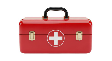 Red first aid kit with white cross isolated on transparent background