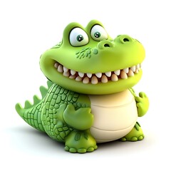 Fototapeta premium Cute cartoon green alligator with big eyes and wide smile