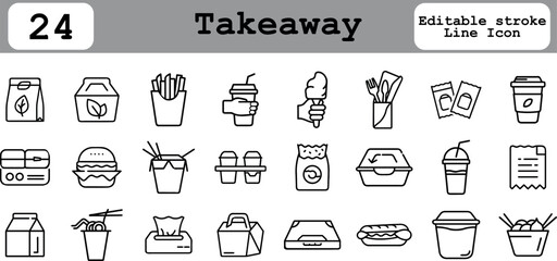 24 Modern takeaway food service delivery box icon with simple handle design isolated on transparent background