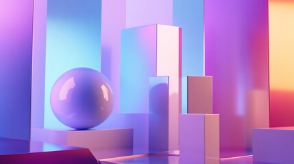 Minimalist geometric composition with soft pastel colors and glossy surfaces
