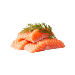 Fresh raw salmon fillets with sliced lemon isolated on transparent background