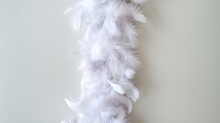 A cascading waterfall of feathers in a vertical composition, with soft lighting.