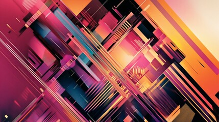 Dynamic interplay of vibrant geometric shapes creates an exciting visual
